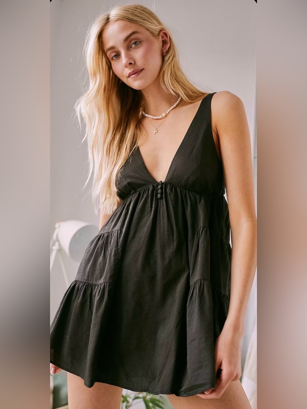 Urban Outfitters Claudette Smock Black Tiered Mini Dress M